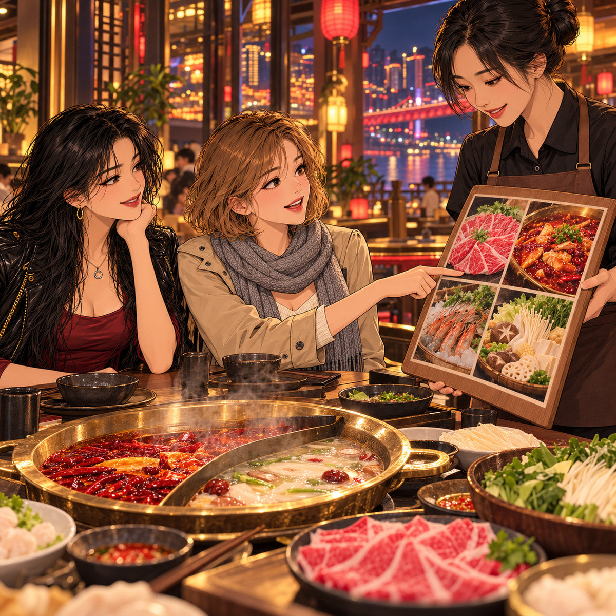 Lin i Anna zamawiają hot pot w restauracji w Chongqing